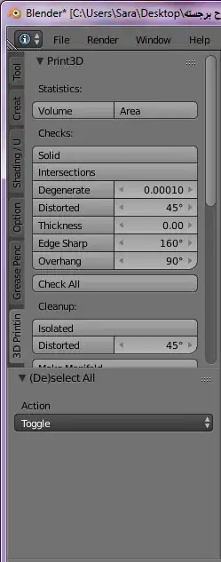 The 3D printing parameters in Blender