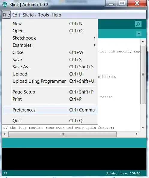 Arduino IDE Preferences menu