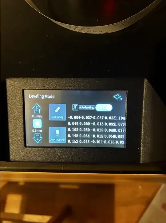 Photo of the Ender 7 display showing the bed mesh after leveling Photo of the Ender 7 display showing the bed mesh after leveling