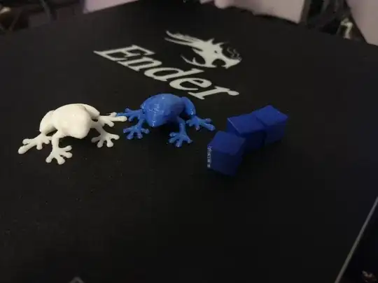 mixed filament frog next to unmixed comparison prints