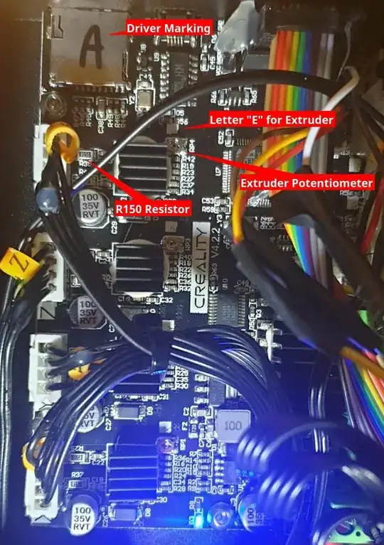 Photo of Creality v4.2.2 motherboard with parts marked for reference Photo of Creality v4.2.2 motherboard with parts marked for reference