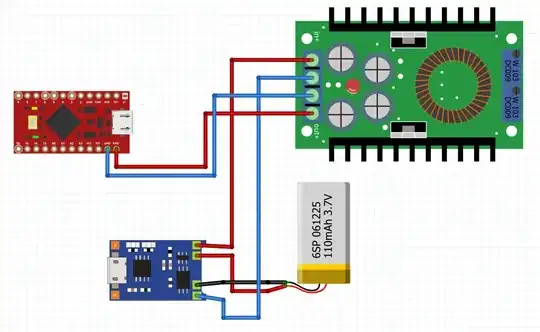 Battery with step up converter