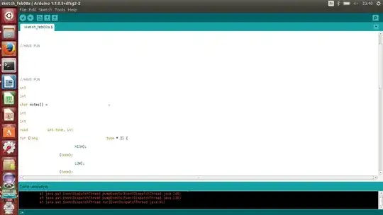 Screenshot of Arduino IDE with badly pasted code