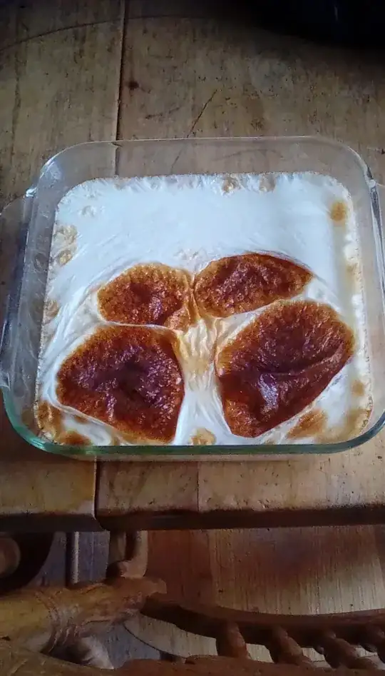 Baked milk with dark brown skin.