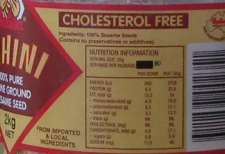 Nutrition information of unsalty tahini