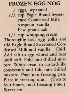 Frozen Egg Nog, 1934 Sweetened Condensed Milk recipe