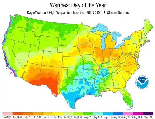 NOAA warmest day of the year in CONUS