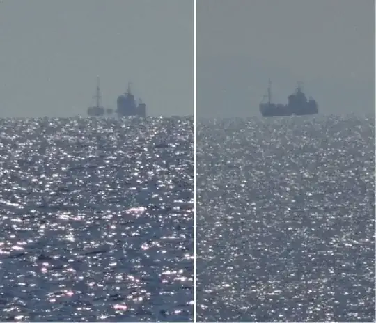A distant boat seen from 6 m and 22 m above the sea surface