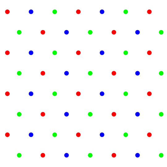 a grid of dots spaced as the vertex's of a plane of equilateral triangles