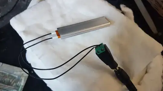 Photo of the PTC element connected up