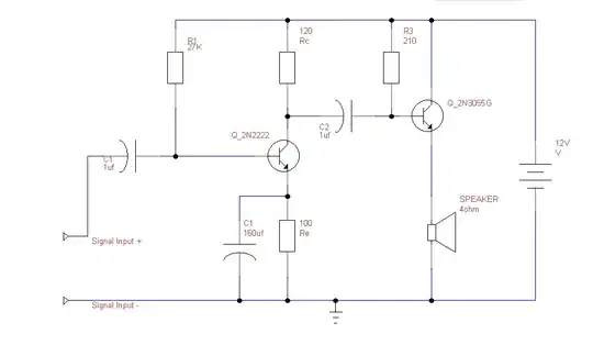 2n2222A and 2n3055 Amplifier circuit