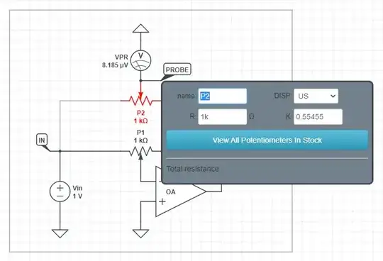 Copy potentiometer - inverting amplifier K = 0.55455