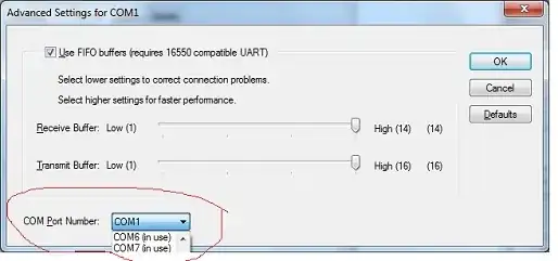 Advance Setting for COM port