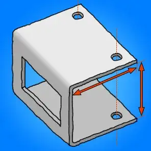 Diagram of a folded 2mm aluminium plate with holes and window