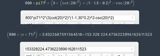 Printscreen of the scientific calculator equation and result