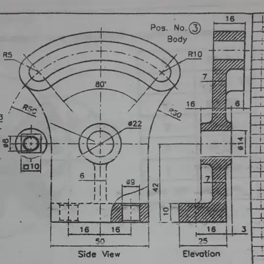 One of the two labeling of the two views of the control handle body