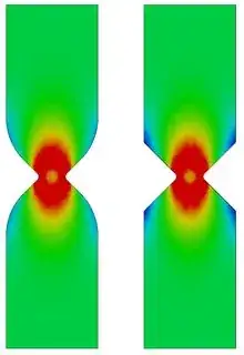 Von Mises Stress in Notch Sample with/without External Radii