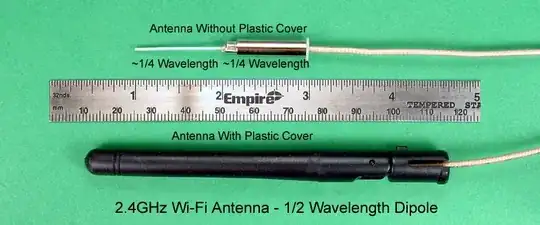 photo of typical WiFi dipole antenna with plastic cover removed