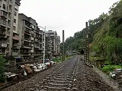 The track has been dismantled, but remains are clearly visible - tag with railway=abandoned