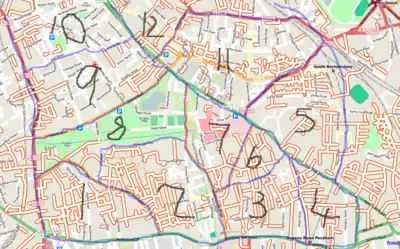 Peckham, London hand sliced cake. This is on an old NoNames map background from back in the old days, when we had lots of street names to gather in London still