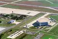 An aerial view of the Air Force One hangar at Joint Base Andrews Naval Air Facility.