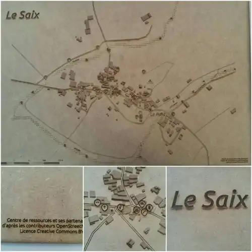Le village, cartographié avec OpenStreetMap et imprimé avec une découpe laser...