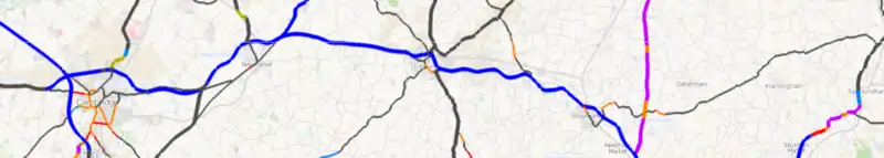 Speed limits for major roads in miles per hour