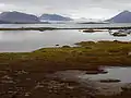 Tundra region with fjords, glaciers and mountains. Kongsfjorden, Spitsbergen.