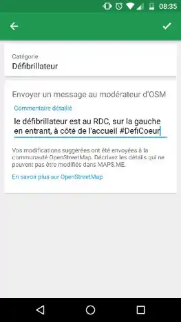 renseigner les détails utiles pour retrouver ce défibrillateur