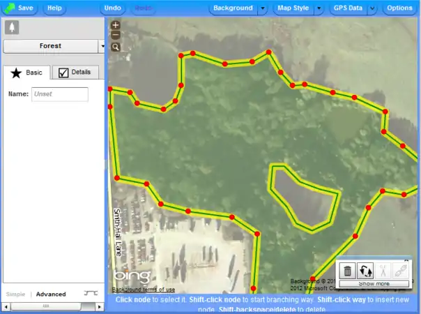 Esempio multipoligono in Potlatch 2 - clicca l'icona