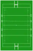sport=rugby_uniontypically 100m (min. 94m) between the two try-lines × min. 68m.
