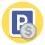 a parking street sign (it is a white P on a blue square with a white border on a yellow background) and a grey coin with a dollar sign ($) on the bottom right