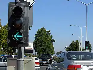 An arrow on a traffic signal that specifically applies to the lane