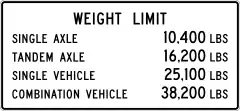 Texas:maxweight:hgv=25100 lbsmaxweight:hgv:conditional=38200 lbs @ (trailer)maxweight:hgv_articulated=38200 lbsmaxaxleload=10400 lbsmaxbogieweight=16200 lbs