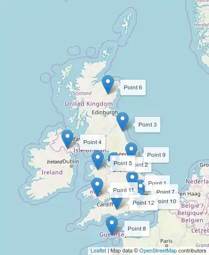 The locations of the first 12 regions.