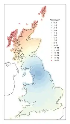 Map showing accuracy of QGIS default transformation vs OSTN02