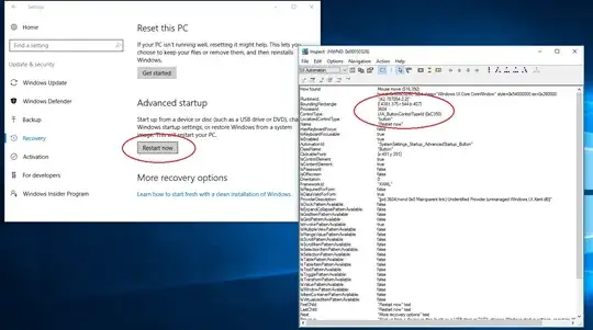 INSPECT Tool showing Properties of the Button