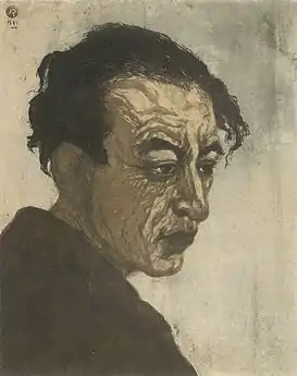 Portrait of Sakutarō Hagiwara, woodblock print, 1943