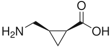 Stereo, skeletal formula of (+)-cis-2-aminomethylcyclopropane carboxylic acid