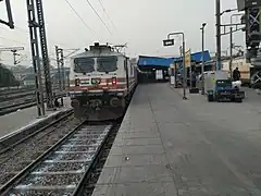 12273 Howrah-New Delhi Duronto Express lead by WAP 5 standing on Platform 5 at New Delhi Railway Station.