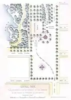 1869 map of the plaza, showing a site for a monument where the fountain was eventually built.