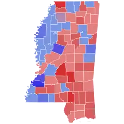 Map of the county results of the 1995 Mississippi gubernatorial election