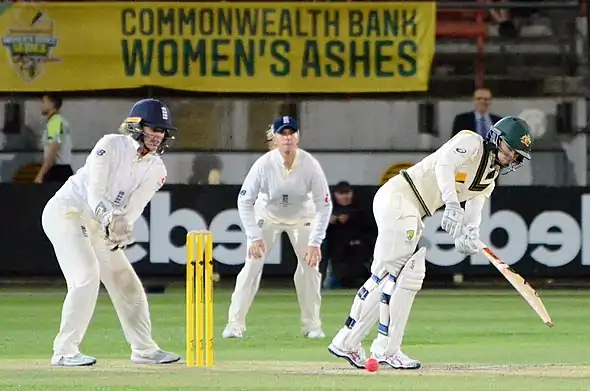 Haynes batting during the 2017–18 Women's Ashes Test match at North Sydney Oval.