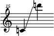 {
\override SpacingSpanner.strict-note-spacing = ##t
\set Score.proportionalNotationDuration = #(ly:make-moment 1/8)
\clef "treble^15" \omit Score.TimeSignature
\relative c'''{c!4 \glissando d''!}
}