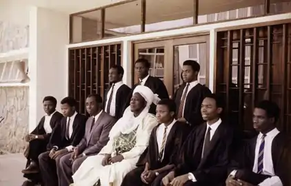 The opening of Sultan Bello Hall by Alhaji Sir Ahmadu Bello, University College Ibadan, on Second February 1962 (Kenneth Dike to the left of Ahmadu Bello)