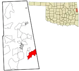 Location within Adair County and the state of Oklahoma