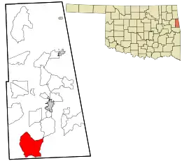 Location within Adair County and the state of Oklahoma
