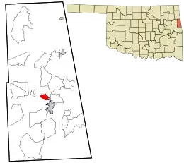 Location within Adair County and the state of Oklahoma