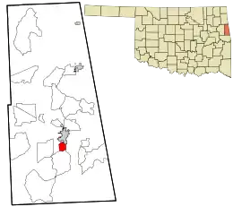 Location within Adair County and the state of Oklahoma