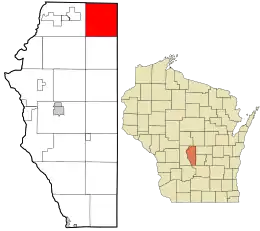 Location in Adams County and the state of Wisconsin.